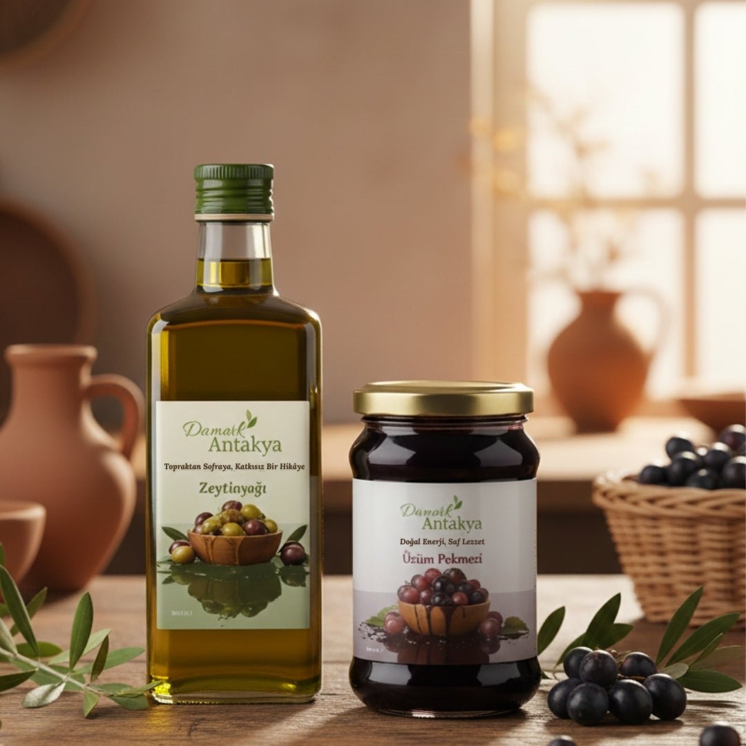 Hatay Başlangıç Paketi: 1 Lt Soğuk Sıkım Zeytinyağı & 1 Lt Odun Ateşi Pekmezi - DAMAK ANTAKYA